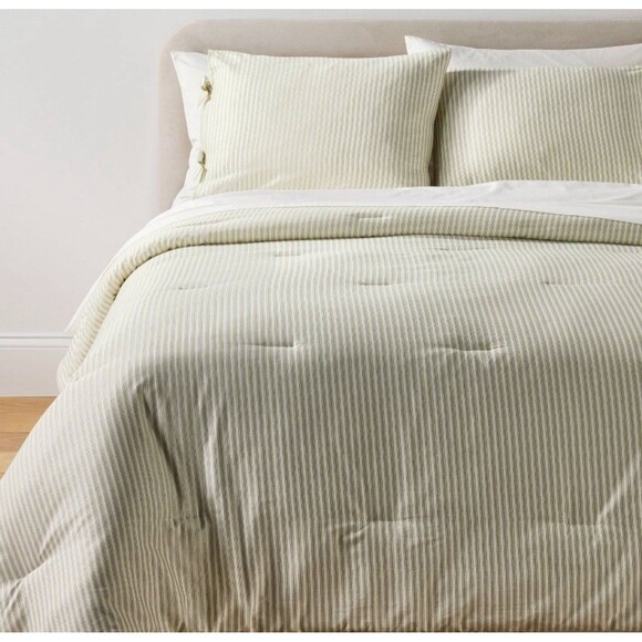 3pc Full/Queen Reversible Floral and Stripe Comforter Set Pink/Green - NEW - Picture 3 of 7